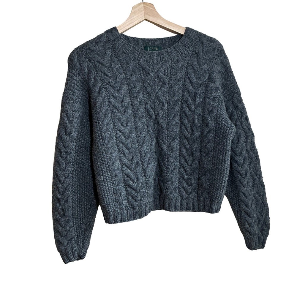 J.Crew Cable Knit Wool Sweater M Charcoal Gray Womens Felted Shrunk